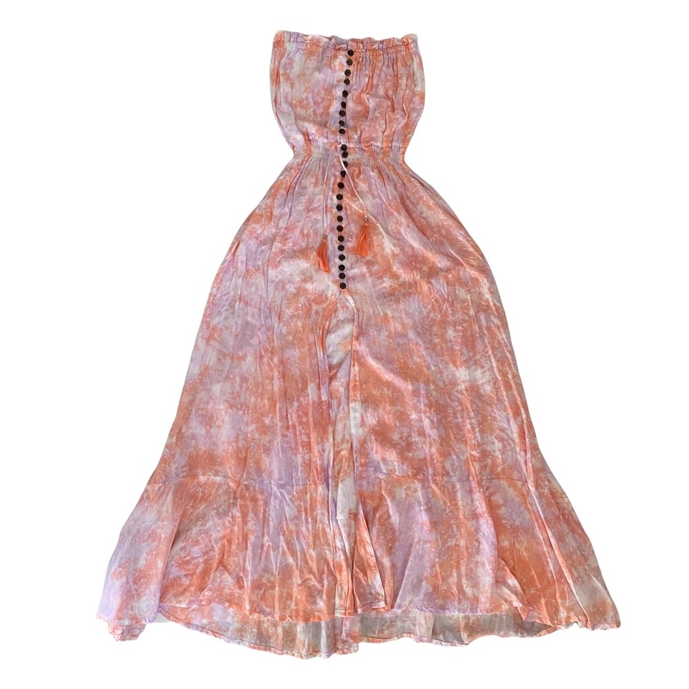 Tiare Hawaii Ryden tie dye strapless coconut shell high slit maxi O/S  fringe - Picture 5 of 10